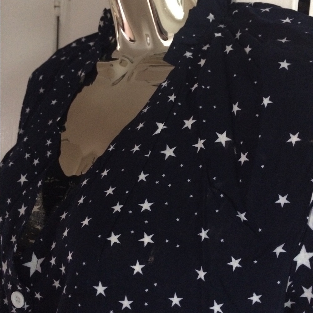 Navy Stars V-Neck Blouse